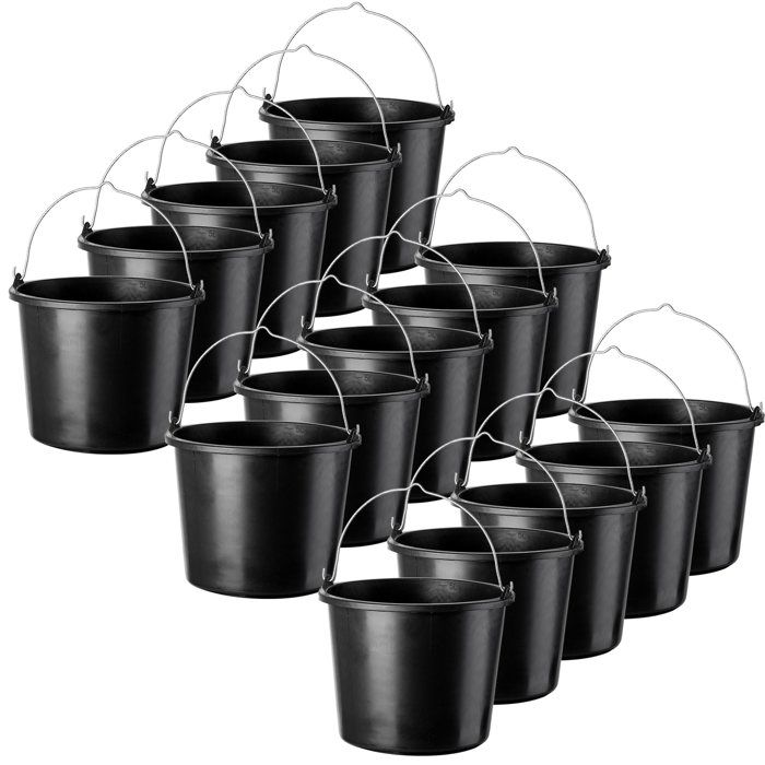 KOTARBAU Lot De 10 Seaux De Construction 12L - Seau Plastique Noir Avec Poignée Métal Pour Mortier Plâtre Eau Jardin