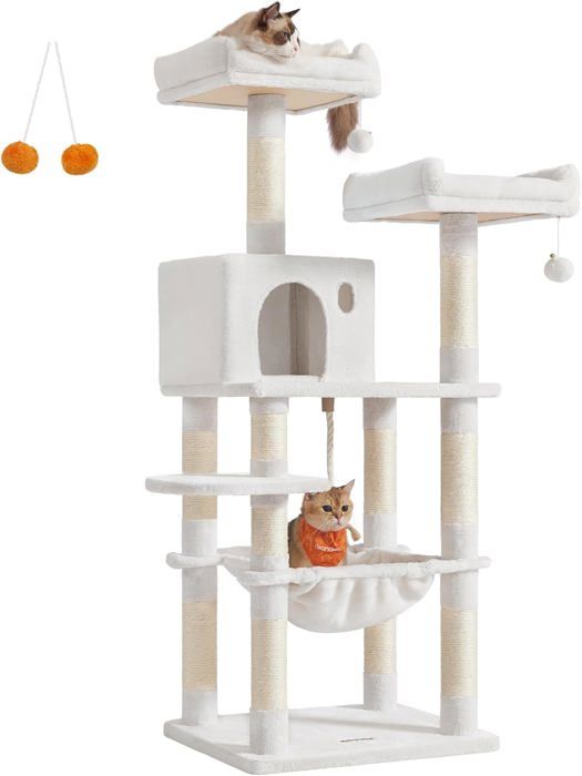 Meilleurs prix pour Arbre À Chat Hauteur 143 Cm Tour De Jeux Pour Chat Avec 11 Poteaux À Griffer 2 Plateformes 1 Niche 1 Hamac 2 Pompons En T