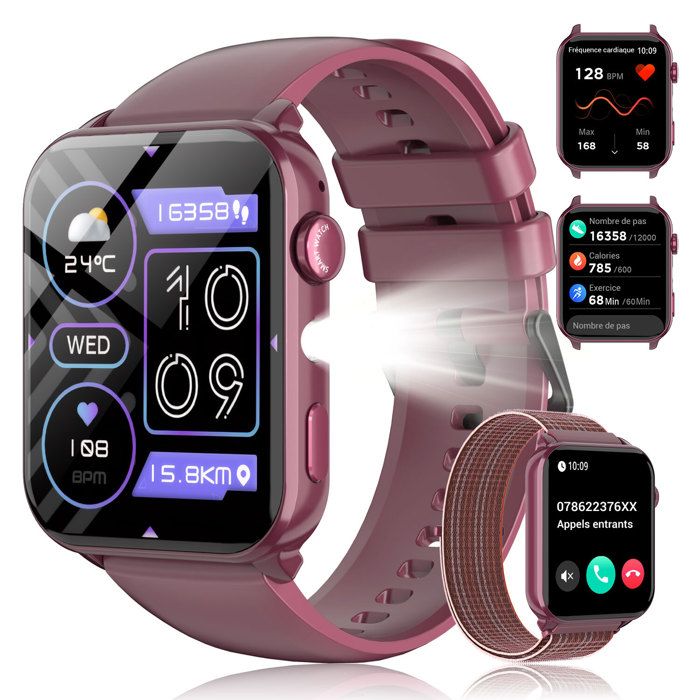 FeipuQu montre connectée femme1.91 HD Smartwatch appel bluetooth Lampe de pocheAssistant vocalétancheSommeilCalories