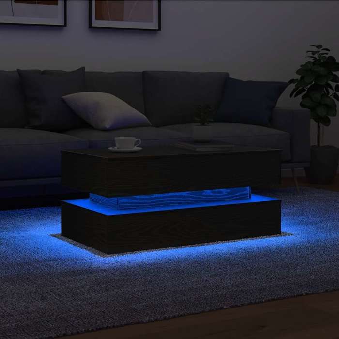 Prix Bas - Table basse - avec lumières LED chêne noir 90x50x40 cm - Table basse @BYJ7269809