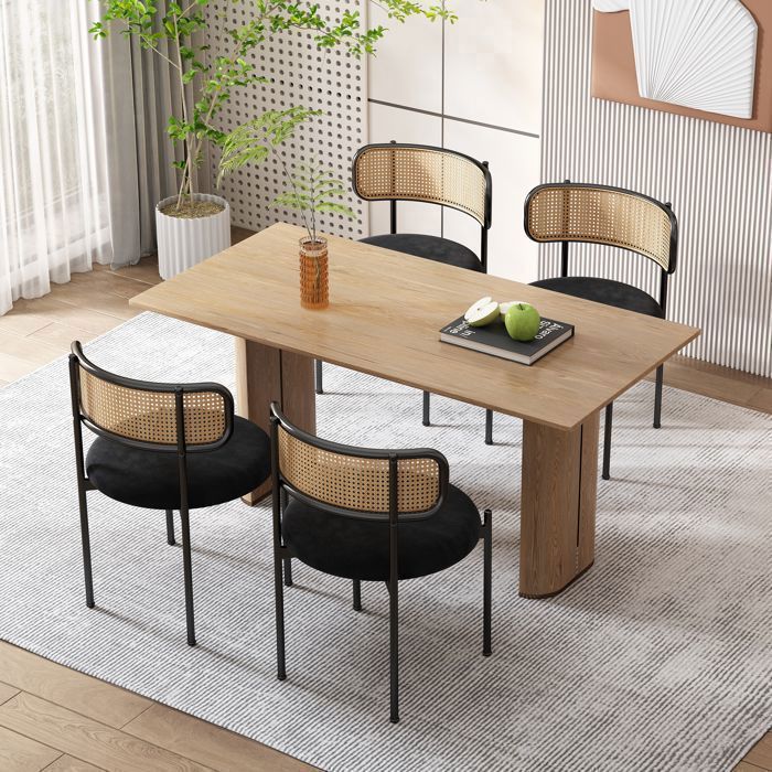 Lot de 4 Chaises de Salle à Manger en Velours - 4 Pieds de Support en Métal - Chaises de Salon en Rotin Noir Lot de 4 Chaises de Salle à Manger en Velours - 4 Pieds de Support en Métal - Chaises de Salon en Rotin Noir