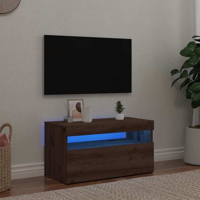 Meuble TV style Chêne artisanal - 75 x 35 x 40 cm - Bois dingénierie qualité supérieure