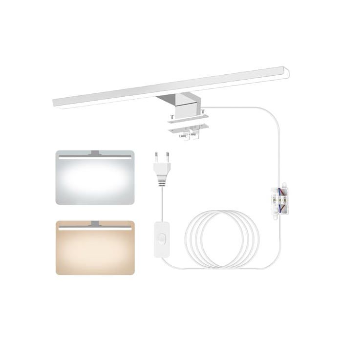 Applique Murale Salle Bain LED 40cm 4000K/6000K Bicolore IP44 Aluminium Interrupteur Câblage (Classe F)