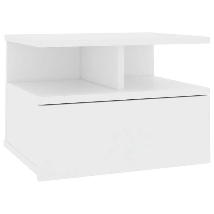 Table de chevet flottante - GKO - Blanc - 40x31x27 cm - Bois dingénierie - 1 tiroir - Compartiments ouverts