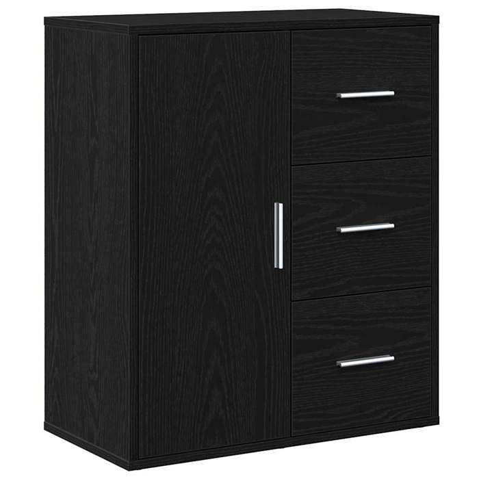 Buffet bas en bois dingénierie - vidaxl - Chêne noir - 60x31x70 cm - 3 tiroirs - 1 porte pivotante à 90°