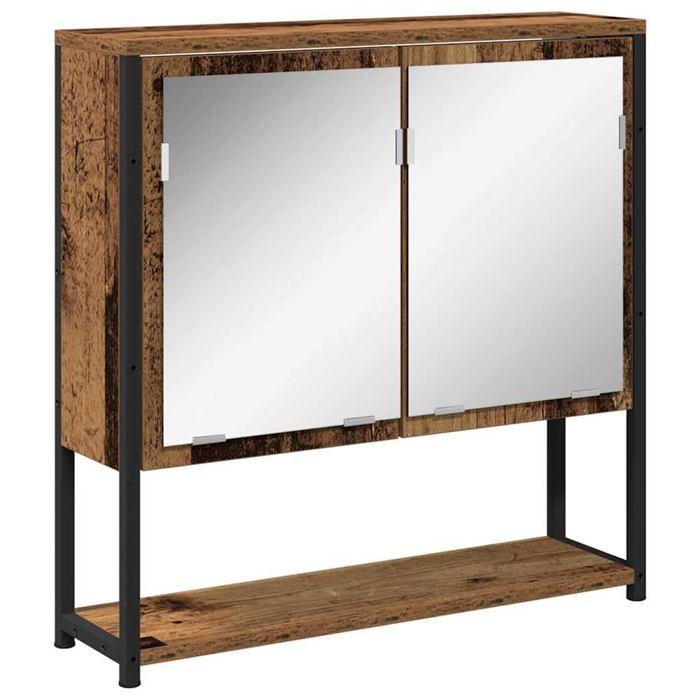 Armoire miroir murale - vidaXL - 60x16x60 cm - Bois ancien - Bois dingénierie - 2 portes en verre - 3 compartiments