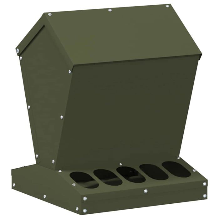 Mangeoire en métal pour poules - vidaXL - Vert olive - Acier laminé à froid - 30x30x39 cm - Capacité 4 kg