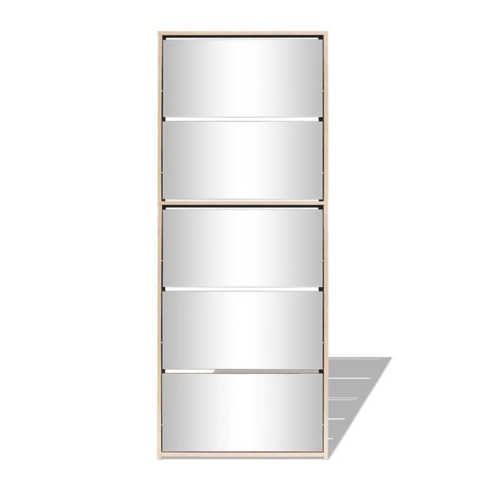 Meuble à chaussures avec miroir - MEUBLECHIC - 5 tiroirs rabattables - 63x17x1695 cm - Chêne - Capacité 15-20 paires