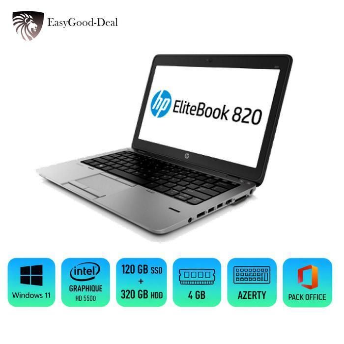 PC Portable HP EliteBook 820 G2 Intel Core i5-5300U SSD 120 Go + HDD 320 Go 4 Go RAM Windows 11 Pro Pack Office Clavier AZERTY - Hewlett packard