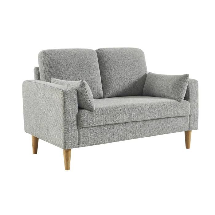Canapé bois dhévéa et tissu chenille 2 places gris clair - Bjorn