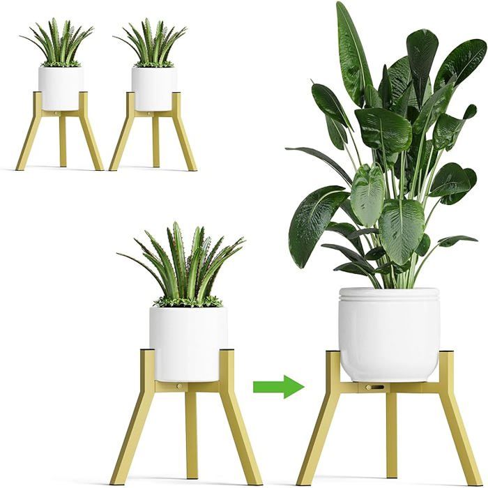 Support plantes intérieur à taille ajustable IRCPEN en métal cache pot sur pied intérieur/extérieur jaune doré jaune JARDINIERE
