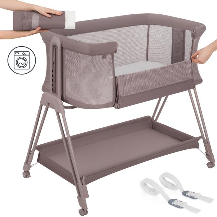 Lit cododo bébé 3en1 LIONELO Luna - Berceau - 4 x Roulettes - Matelas inclus - Hauteur et inclinaison réglables - Taupe Lit cododo bébé 3en1 LIONELO Luna - Berceau - 4 x Roulettes - Matelas inclus - Hauteur et inclinaison réglables - Taupe