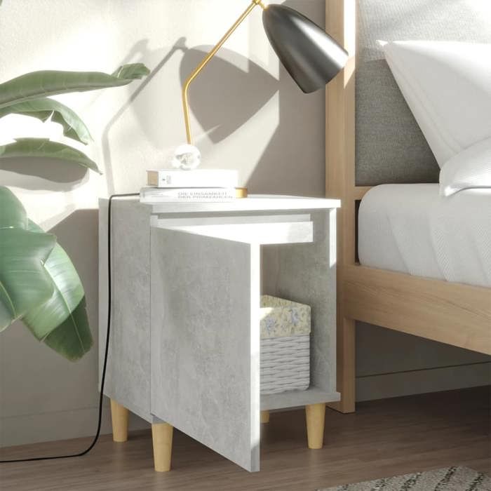 Table de lit - Gris - Armoire de chevet - 1 PC - avec pieds en bois Gris béton 40x30x50 cm T3424