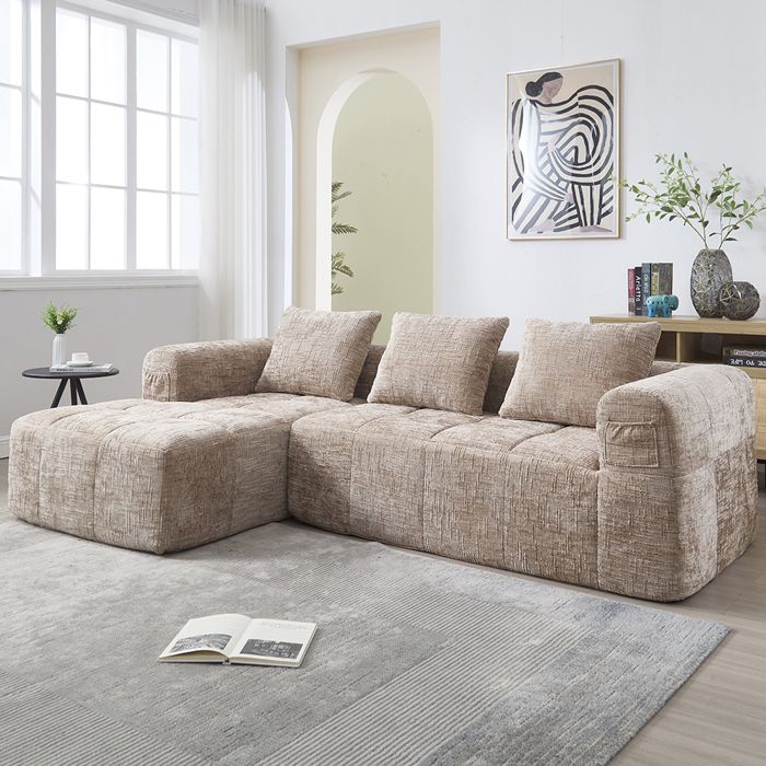Canapé dangle réversible avec méridienne canapé modulaire sans installation canapé 3 places à assise profonde kaki chenille