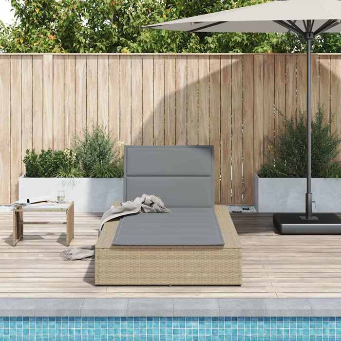 Beige Siège de jardin - Transat - 1 PC - avec coussin flottant beige résine tressée C135