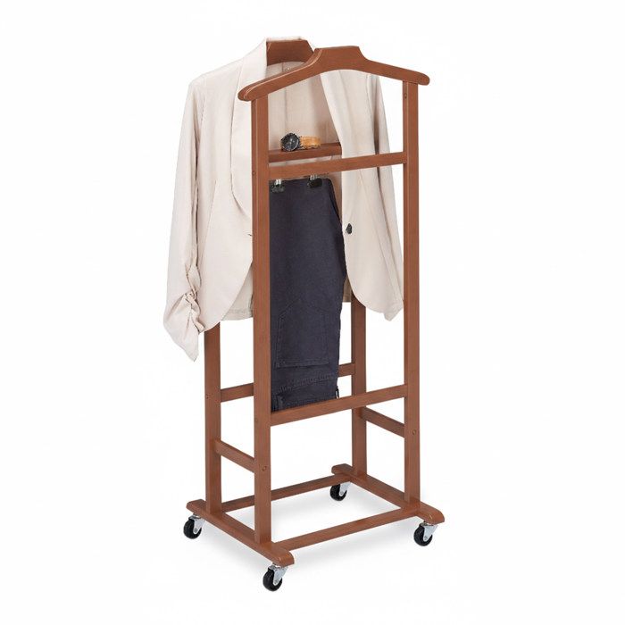 Relaxdays Valet sur roulettes valet muet bambou premium porte-vêtements chambre H x L x P 107 x 47 x 37 cm brun