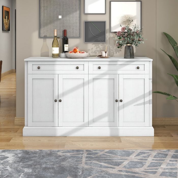 Buffet sideboard blanc antique à 4 portes et 2 tiroirs style moderne rétro