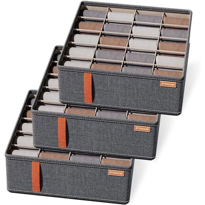 Ensemble de 3 organisateurs de tiroirs pliables avec 20 compartiments organisateur de tiroir pour cravates et chaussettes.