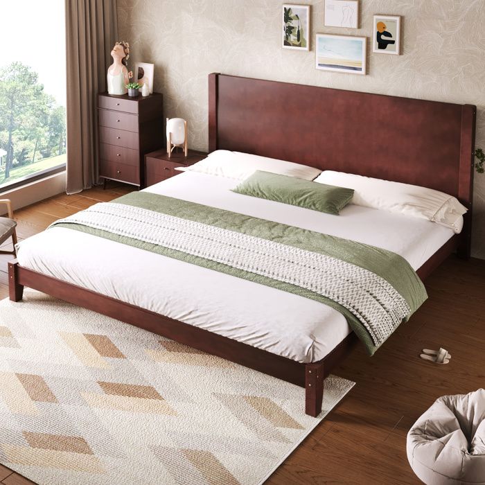 ULEVR lit plateforme 180 x 200 cm marron avec tete de lit sommier a 11 lattes structure en bois et MDF