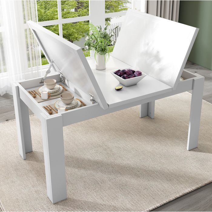 Table à manger blanche 120 × 70 cm en MDF avec rangement intégré