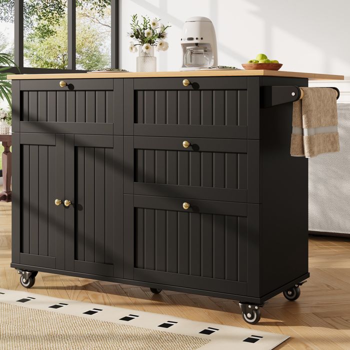 Îlot de cuisine moderne buffet table à manger multifonctionnelle avec rangements plateau extensible noir