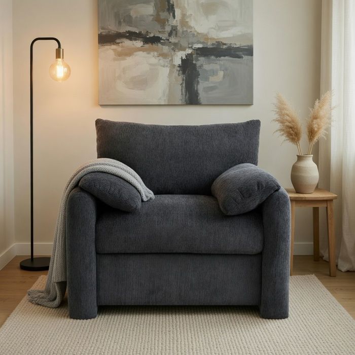Fauteuil - MINIMAL - Chenille surdimensionné - 1 place - Gris - 96x82x84 cm Fauteuil - MINIMAL - Chenille surdimensionné - 1 place - Gris - 96x82x84 cm