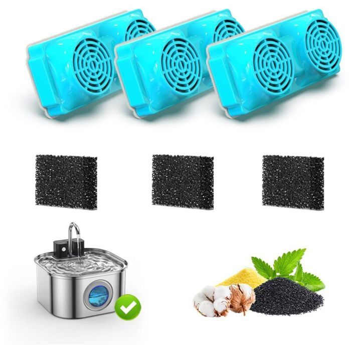 6 filtres fontaine eau chat pour 3.2L INOX – 3 charbon + 3 mousse