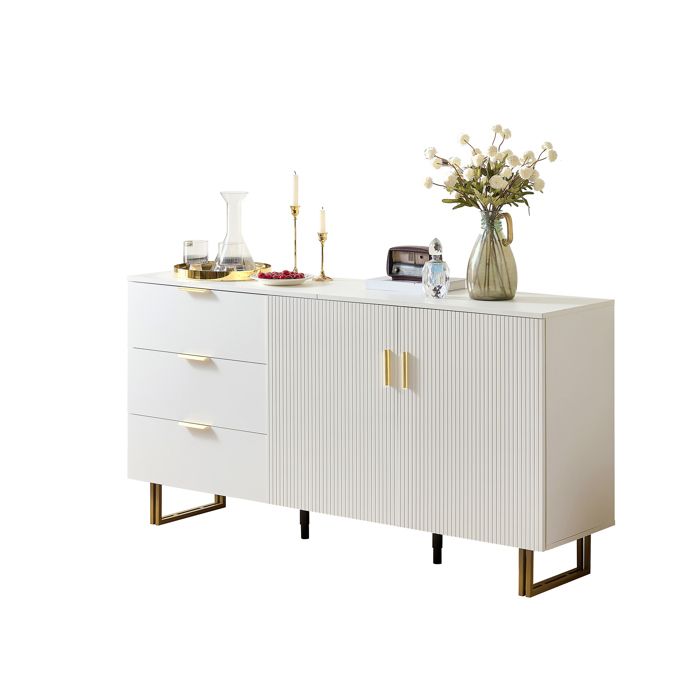 ULEVR buffet moderne 2 portes 3 tiroirs 160 x 40 x 815 cm - rangement spacieux salon ou salle a manger blanc MDF