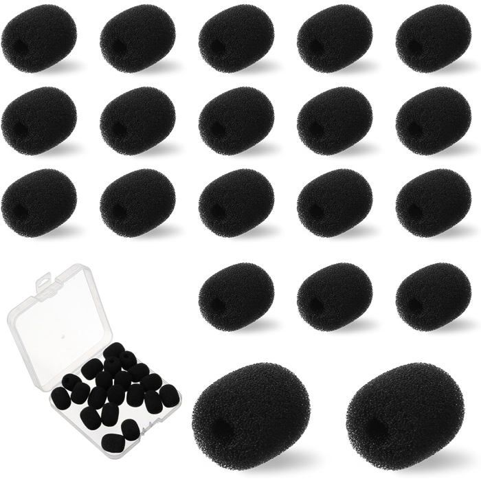 Lot De 20 Bonnette Micro En Mousse Anti-Vent Et Anti-Pop 2 x 15 cm Modèle Mini Pour Micro Casque Et Lavalier Noir