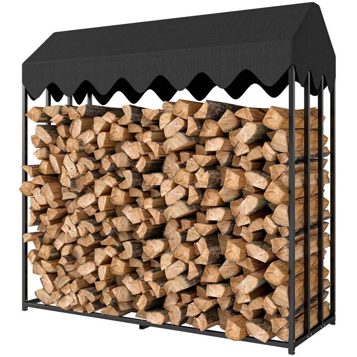 LIA Range-bûches extérieur housse protection 600D Oxford capacité 19 m³ acier 186x70x185 cm noir