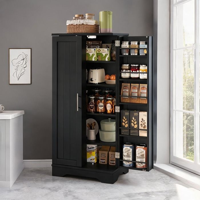 Buffet haut MDF black-toned 120x60x40 cm avec LED et rangements modulables