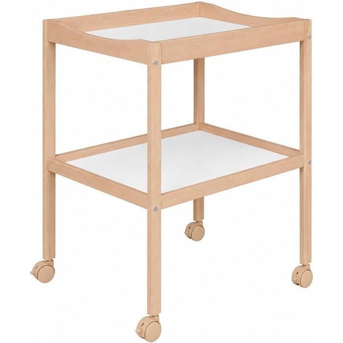 Table à Langer en Bois de Hêtre Naturel avec Roulettes Freinées – 75 x 55 x 89 cm – Mobilier Bébé Écologique et Durable