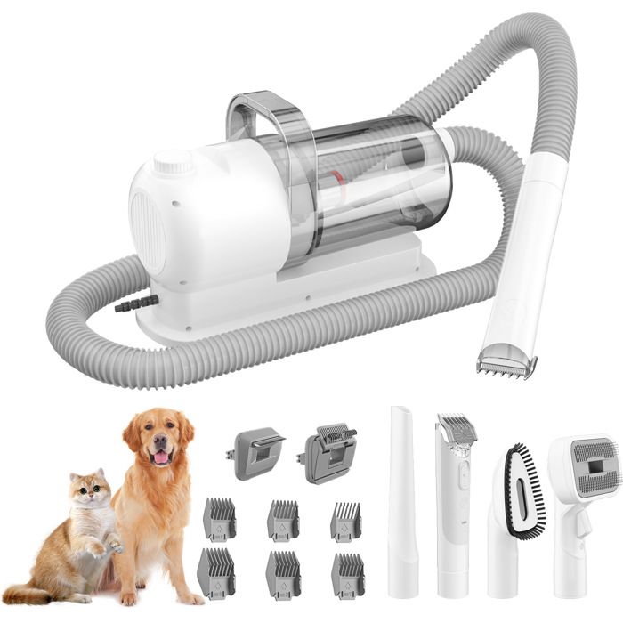 Tondeuse Chien avec Aspirateur puissance daspiration de 300 W et 10&nbsp;000 Pa  peigne de positionnement à 6 vitesses