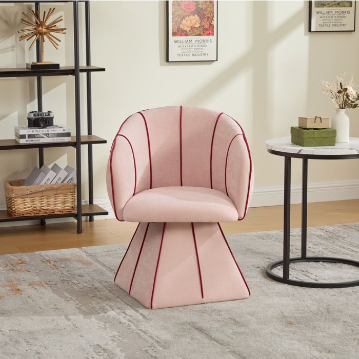 Fauteuil pivotant 62x58x44cm ergonomique dossier haut adulte et ado chaise chambre salon design moderne rose tissu chenille