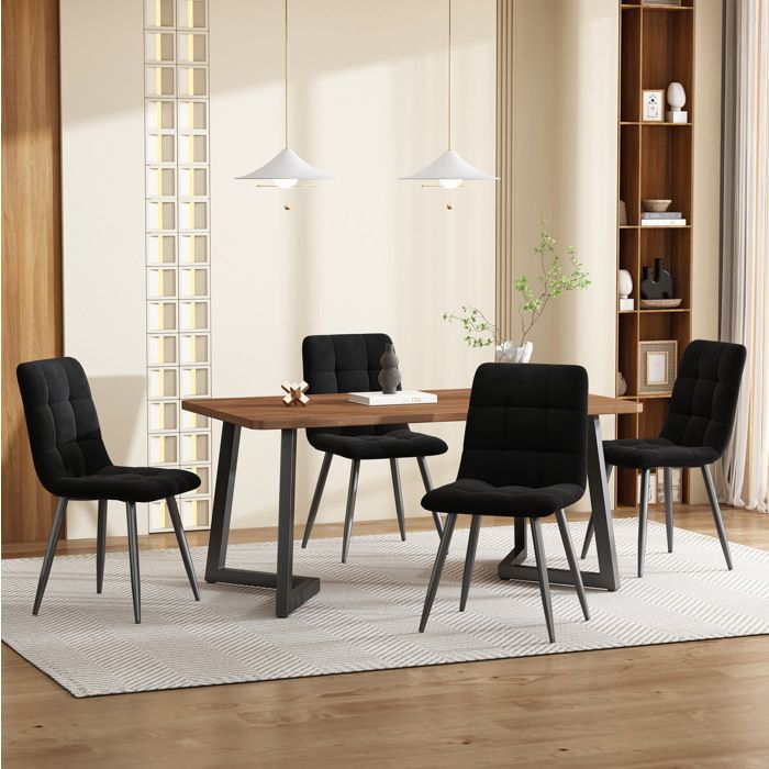Ensemble table et chaises 5 pièces4 chaises de salle à manger en velours+1 table à mangeradapté au salon cuisinenoir