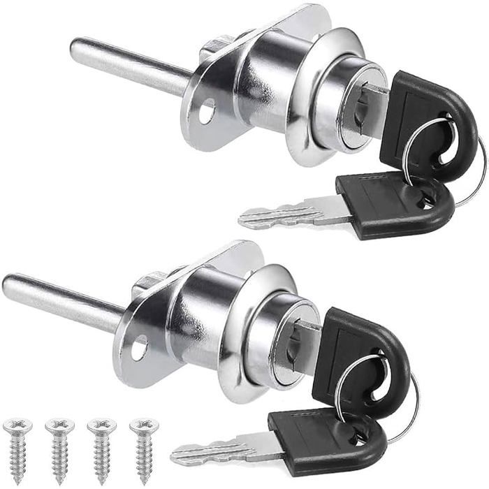 Lot de 2 serrures à piston clés Verrouilge différ Cylindres armoire vitrine Argent
