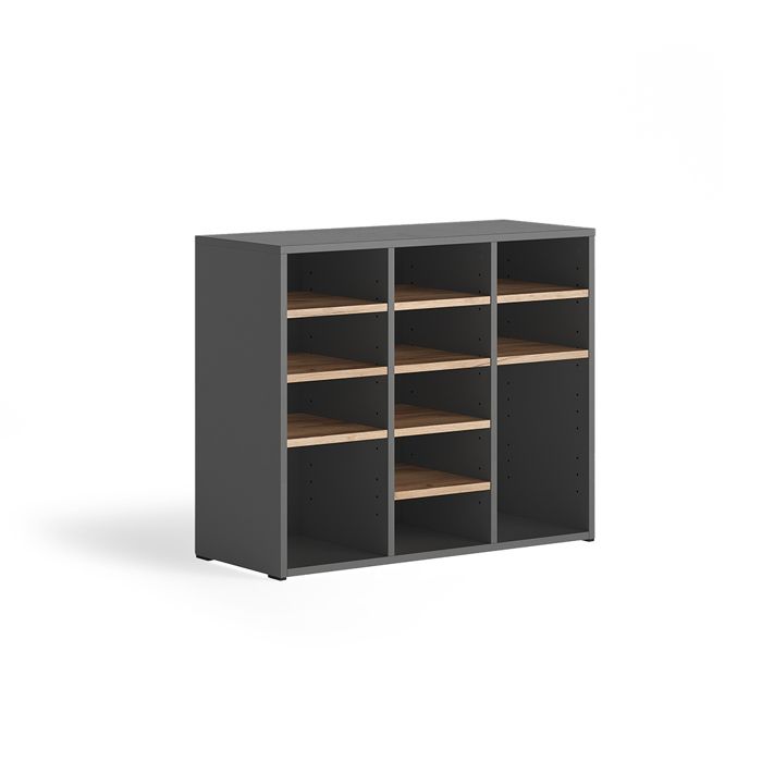 Armoire à chaussures Lysander 78.6x65.5cm avec 12 compartiments ouverts Anthracite/Chêne de force doré Vicco 62572