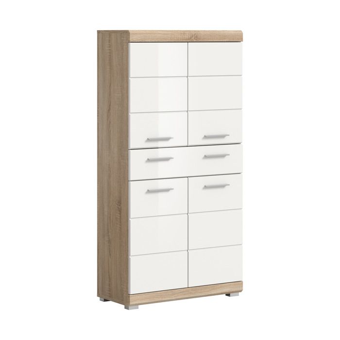 [en.casa] Colonne de salle de bain Scout blanc brillant et chêne Sonoma clair 74 x 31 x 141 cm