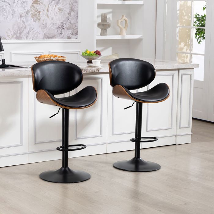 Tabouret de bar - WESTYLE - Lot de 2 - Revêtement PU - Hauteur réglable - Dossier ergonomique pivotant