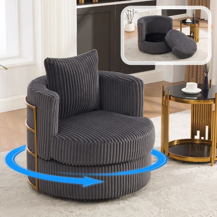 Fauteuil pivotant 360° en velours côtelé assise confortable avec rangement sous siège accoudoirs rembourrés pour salon chambre Fauteuil pivotant 360° en velours côtelé assise confortable avec rangement sous siège accoudoirs rembourrés pour salon chambre