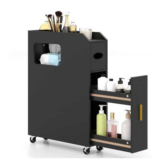 Facile à déplacer meuble de rangement salle de bain 16 cm avec tiroir coulissant roulettes et porte-brosse