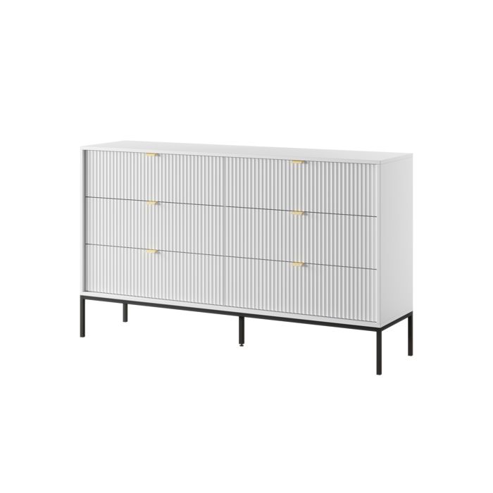 Commode - 3XE LIVING - 154 x 39 x 83 cm - 6 tiroirs - Poignées aluminium doré - Pieds acier noirs