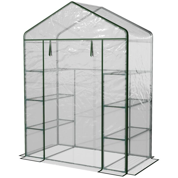 Serre de jardinage - Serre de jardin 8 étagères bâche transparente PVC porte enroulable 143 x 73 x 195 cm - transparent