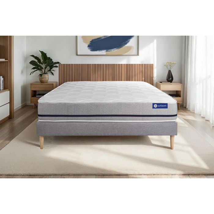 Ensemble Matelas Sommier 200x200 cm - Sommier Gris (en kit) - Actiflex Soft
