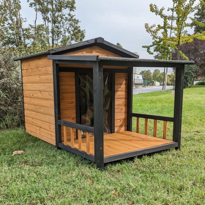 Comparer les prix de Niche pour chien Berger Australien avec terrasse couverte et toit shingle - Taille L