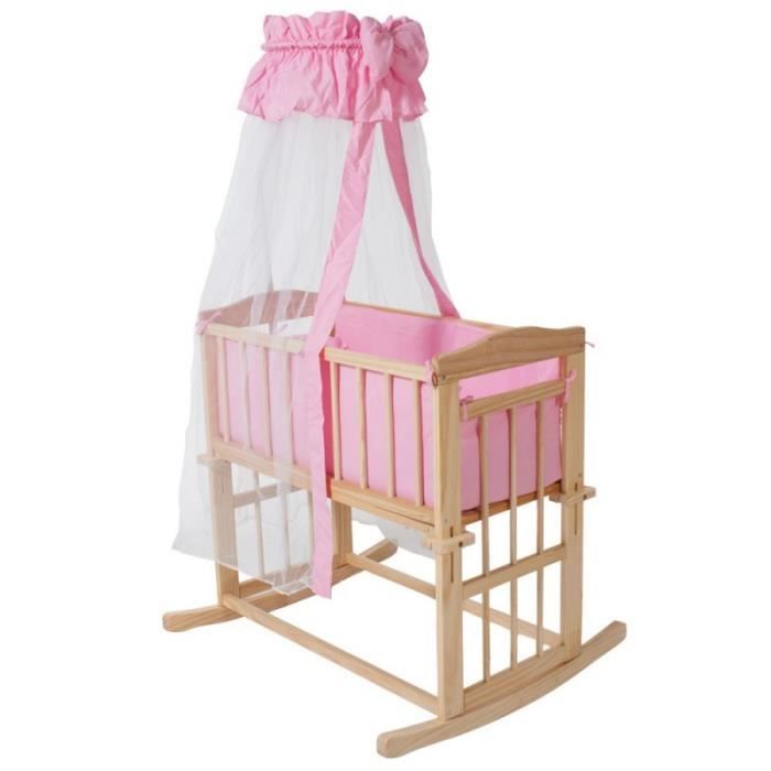Berceau De Bebe Lit A Bascule Complet Bois Avec Matelas Ciel De Lit Rose Cdiscount Puericulture Eveil Bebe