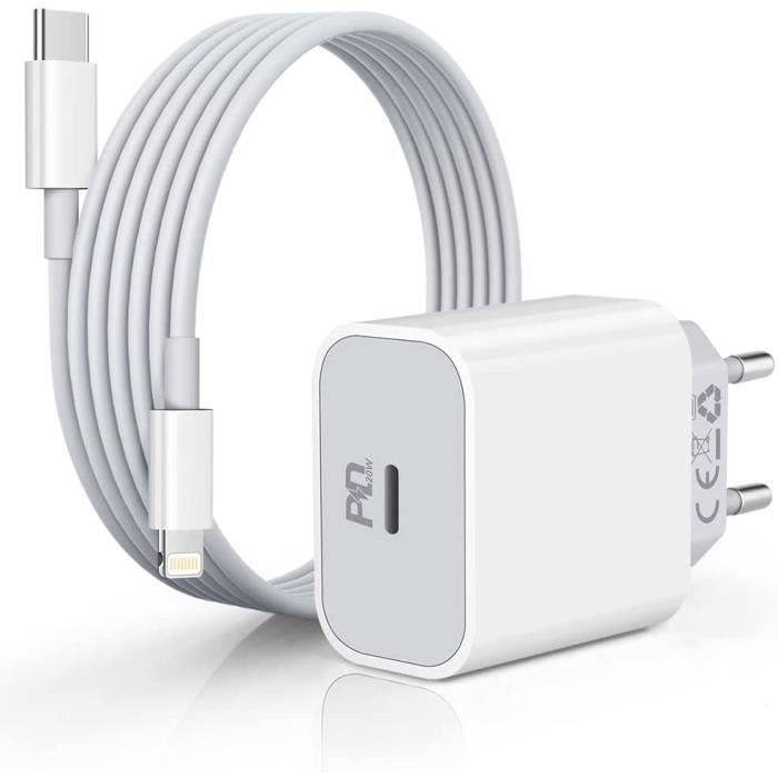 Chargeur Rapide 25W PD 3.0 USB-C + Câble Lightning 2m – Compatible IPhone 14/13/12/11/SE – Charge Ultra-Rapide Et Sécurisée