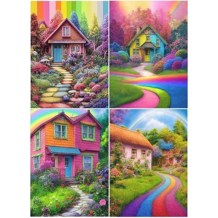 DCIDBEI 30x40cm DIY 4pcs Diamond Painting Paysage Ville, 5D Rond Diamant Peinture Café, Diamant Broderie Voiture, Mosaïque Art/Loisirs Créatifs Adultes/Décoration Murale à la Maison