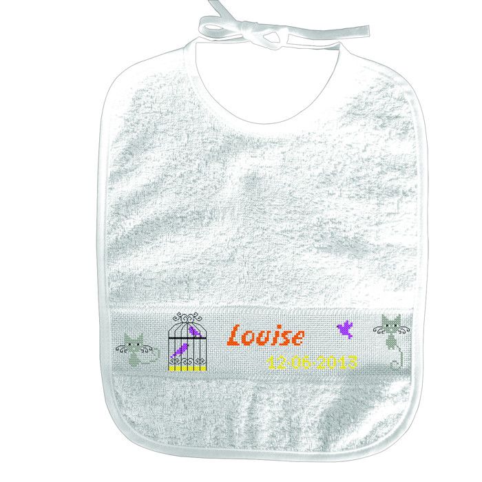 Bavoir Bébé Filet à Broder - Coton 100% - Personnalisable - Fabriqué En Italie - 23x21 Cm