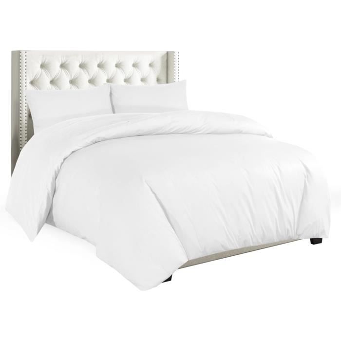 Parure De Lit Double Vensan 100% Coton 300 Fils - Housse De Couette Et 2 Taies D'Oreiller, Qualité Hôtelière 5 Étoiles Blanc